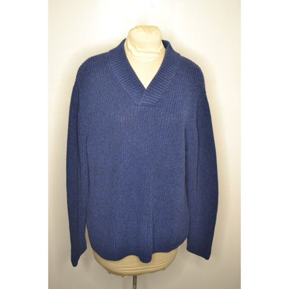 Cabela's Men's Large Blue Ribbed Heavy Knit Shawl Collar Pullover Sweater